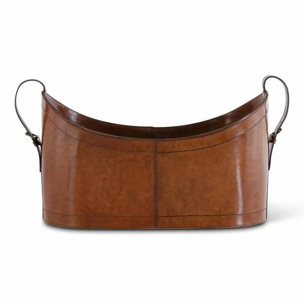 NEW K&K INTERIORS leather oval basket in brown